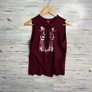 Guess tank top shirt burgundy size medium  lace up